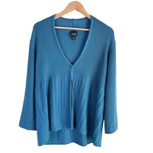 Eileen Fisher Merino Wool Ribbed Single‎ Button Cardigan in Teal, Size Medium